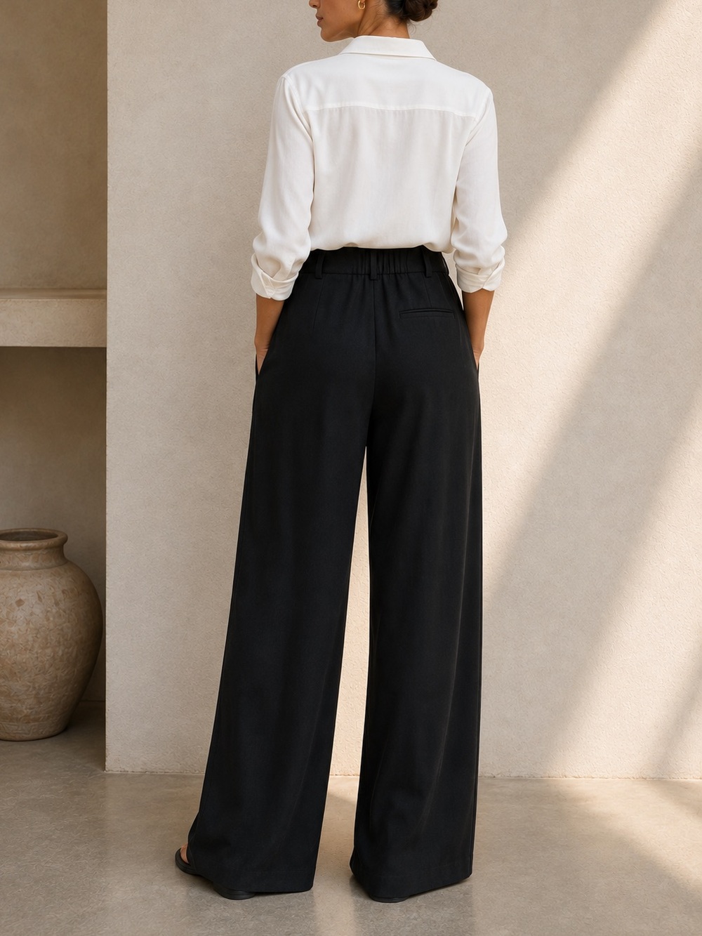 NWT Vince Black Linen Blend Wide Leg Pull On Trousers $395. High Waist Size M - Picture 2 of 8